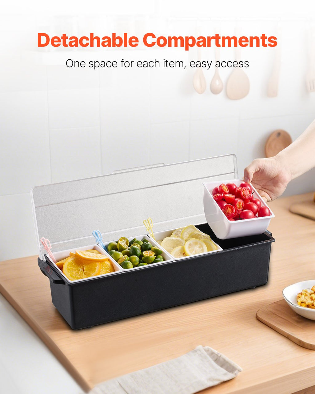 Chilled 4-Compartment Serving Tray with Lid for Fresh Snacks