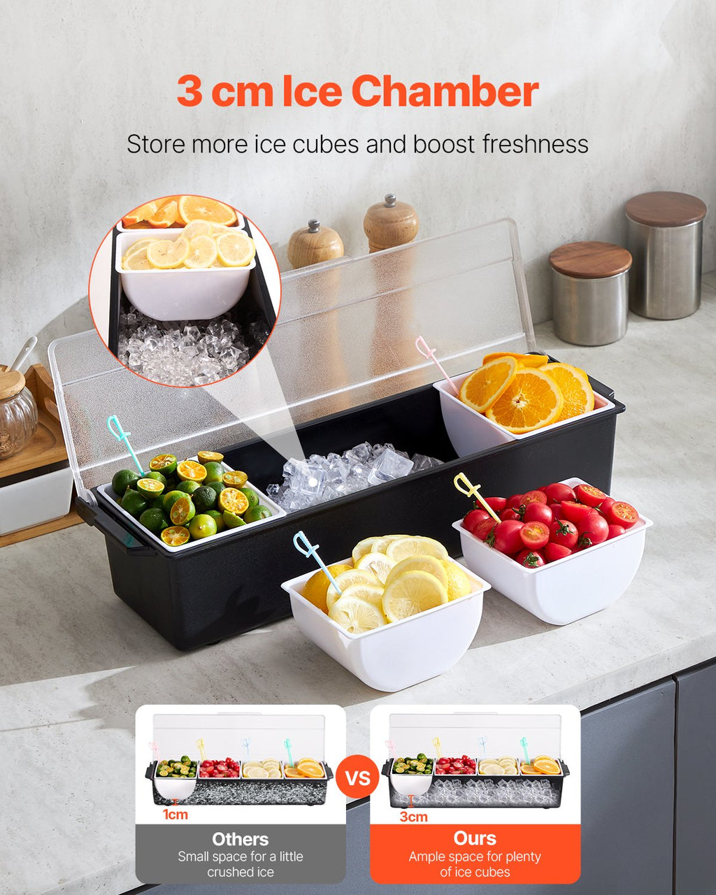Chilled 4-Compartment Serving Tray with Lid for Fresh Snacks