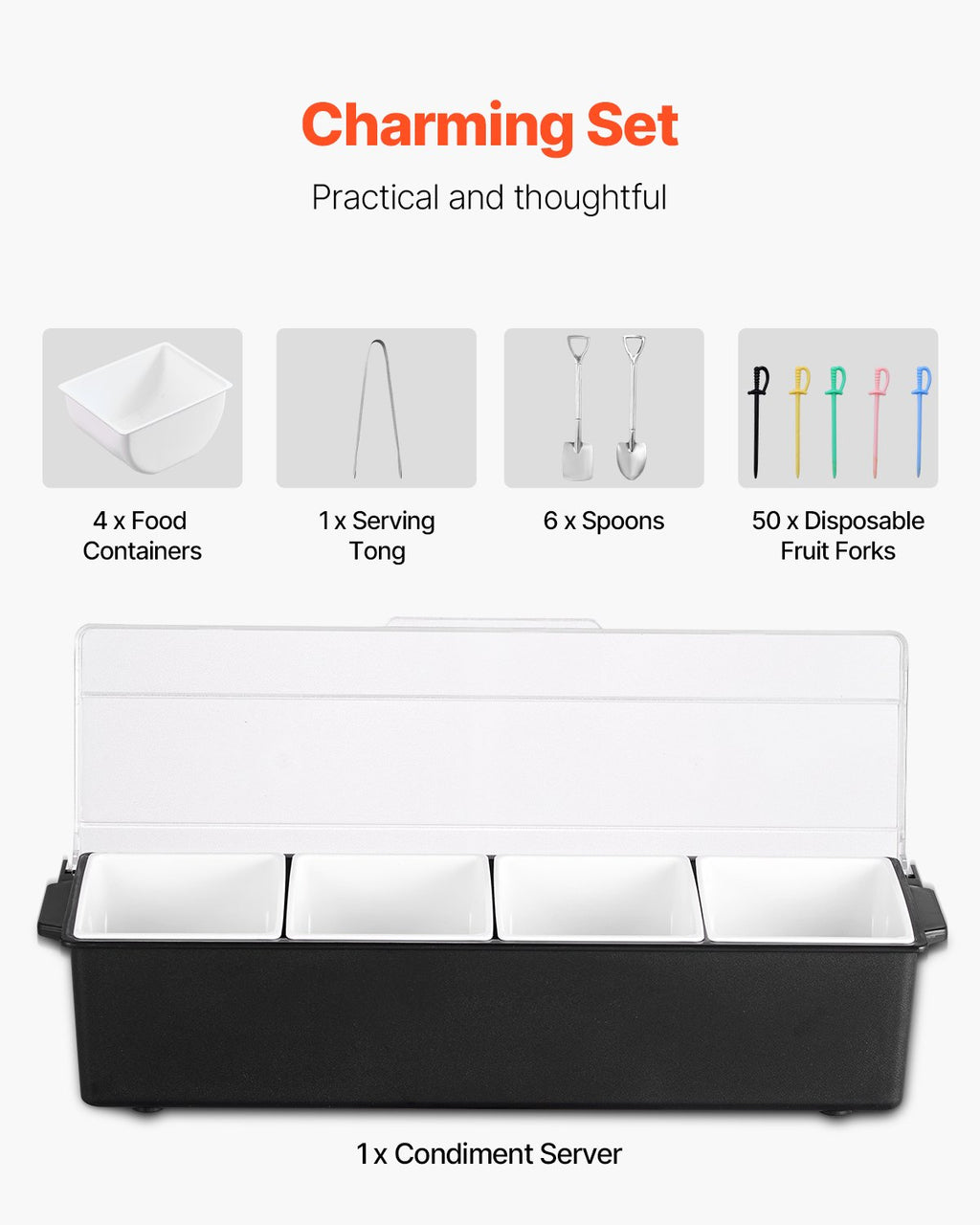 Chilled 4-Compartment Serving Tray with Lid for Fresh Snacks